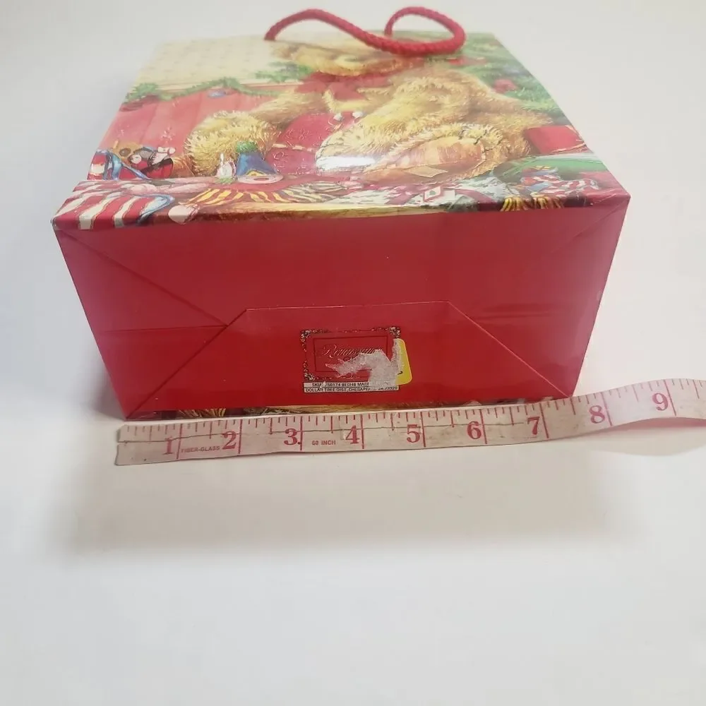 Vintage 90s Cute Teddy Bear Plush Christmas Gift Bag Red Tree Clown